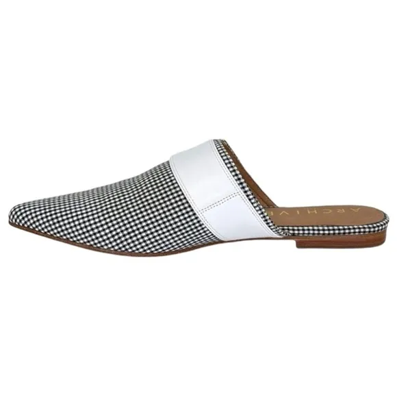 Archive Bond Gingham Checkered Fabric Womens Flat Mules Size 8M