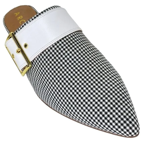 Archive Bond Gingham Checkered Fabric Womens Flat Mules Size 8M