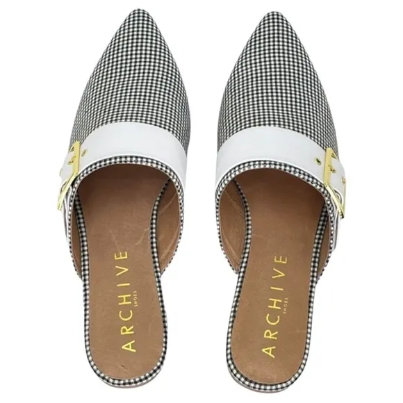 Archive Bond Gingham Checkered Fabric Womens Flat Mules Size 8M