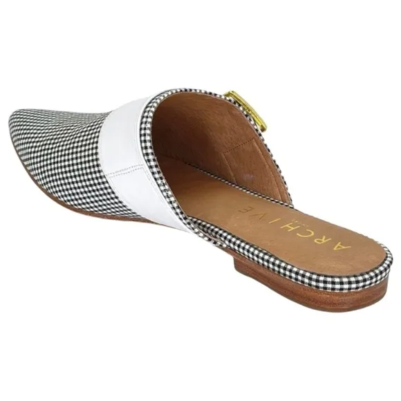 Archive Bond Gingham Checkered Fabric Womens Flat Mules Size 8M