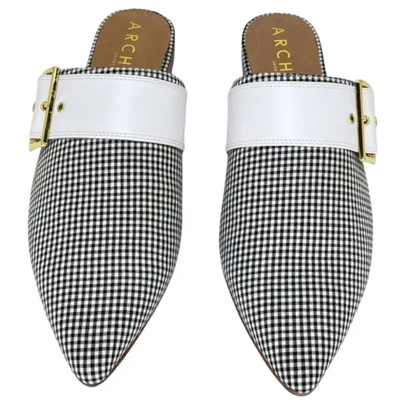 Archive Bond Gingham Checkered Fabric Womens Flat Mules Size 8M