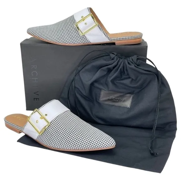 Archive Bond Gingham Checkered Fabric Womens Flat Mules Size 8M