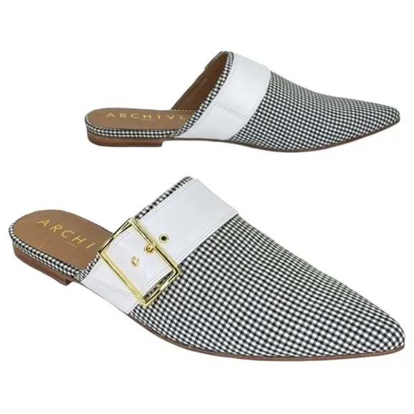 Archive Bond Gingham Checkered Fabric Womens Flat Mules Size 8M