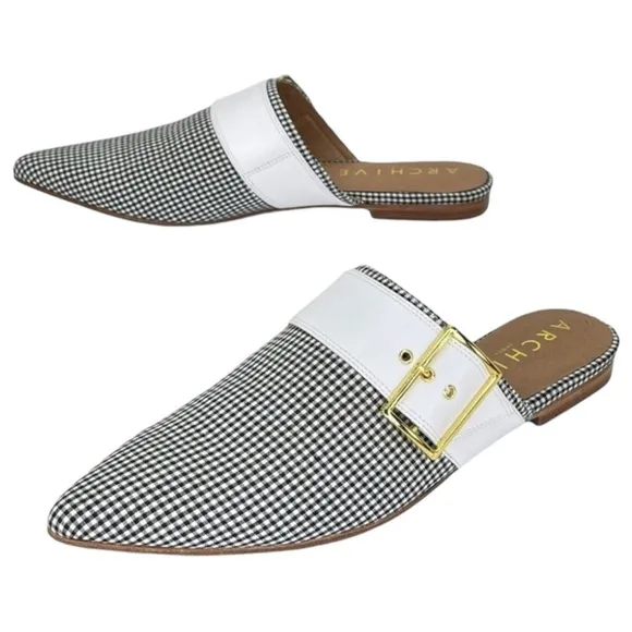 Archive Bond Gingham Checkered Fabric Womens Flat Mules Size 8M