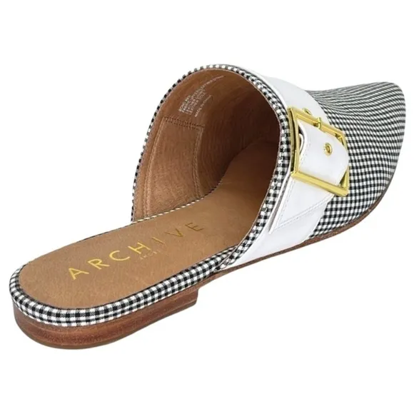 Archive Bond Gingham Checkered Fabric Womens Flat Mules Size 8M