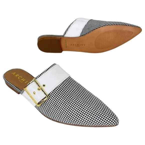 Archive Bond Gingham Checkered Fabric Womens Flat Mules Size 8M