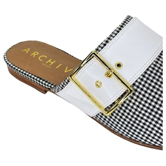 Archive Bond Gingham Checkered Fabric Womens Flat Mules Size 8M