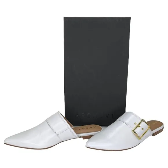 Archive Womens Flat Mules 7.5M White Leather Slip On