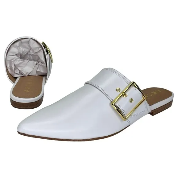 Archive Womens Flat Mules 7.5M White Leather Slip On
