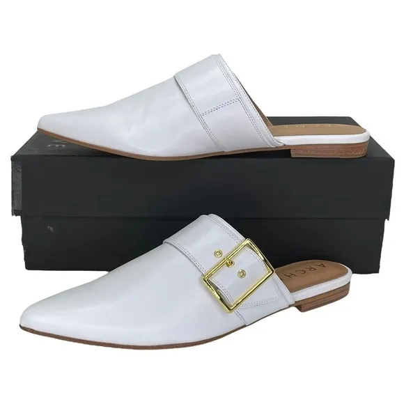 Archive Womens Flat Mules 7.5M White Leather Slip On