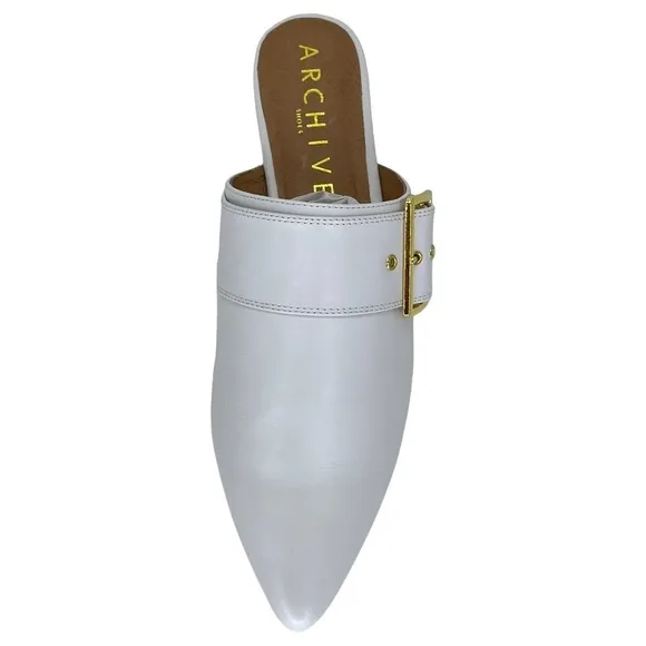 Archive Womens Flat Mules 7.5M White Leather Slip On