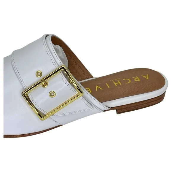 Archive Womens Flat Mules 7.5M White Leather Slip On