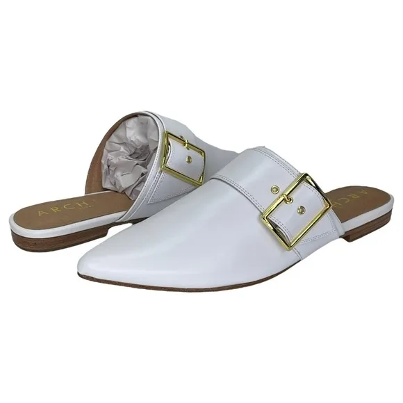 Archive Womens Flat Mules 7.5M White Leather Slip On