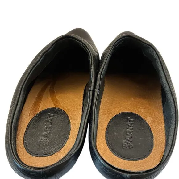 ARIAT Dalton Slip On Mule Leather Western Clogs Black Heel Stitching Design Sz 9