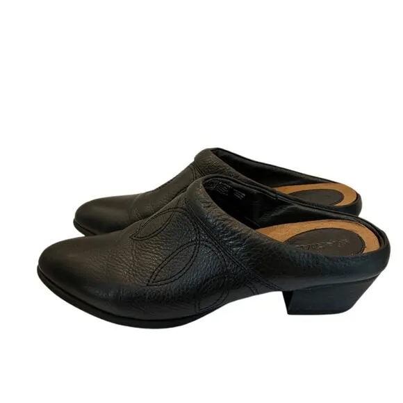 ARIAT Dalton Slip On Mule Leather Western Clogs Black Heel Stitching Design Sz 9