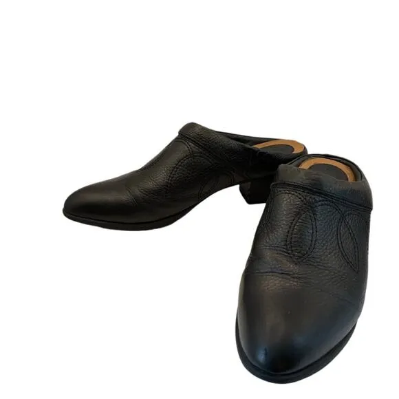 ARIAT Dalton Slip On Mule Leather Western Clogs Black Heel Stitching Design Sz 9