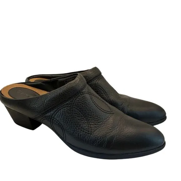 ARIAT Dalton Slip On Mule Leather Western Clogs Black Heel Stitching Design Sz 9