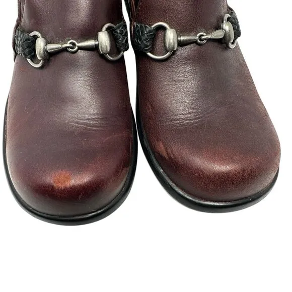 Ariat Maroon Brown Leather Slip On Clogs Horse Snaffle Bit Size 8