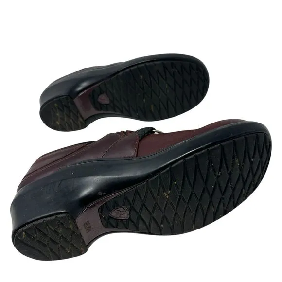 Ariat Maroon Brown Leather Slip On Clogs Horse Snaffle Bit Size 8