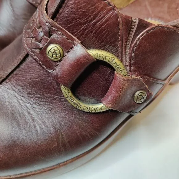 Ariat Shasta Brown Leather Slip On Harness Clogs Size 8.5
