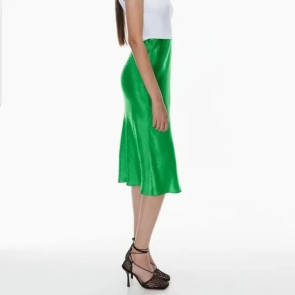 Aritzia Babaton Midi Satin Slip Skirt Glow Green Size 00