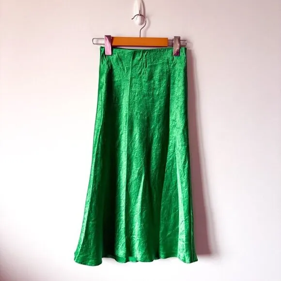Aritzia Babaton Midi Satin Slip Skirt Glow Green Size 00