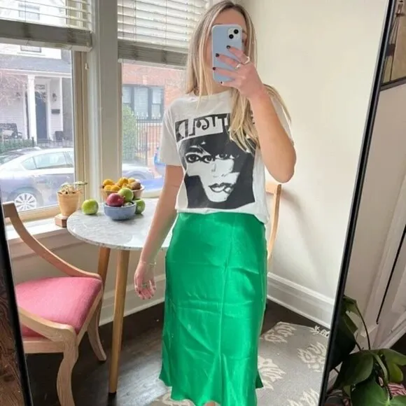 Aritzia Babaton Midi Satin Slip Skirt Glow Green Size 00
