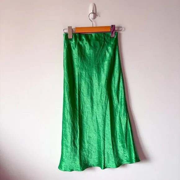 Aritzia Babaton Midi Satin Slip Skirt Glow Green Size 00