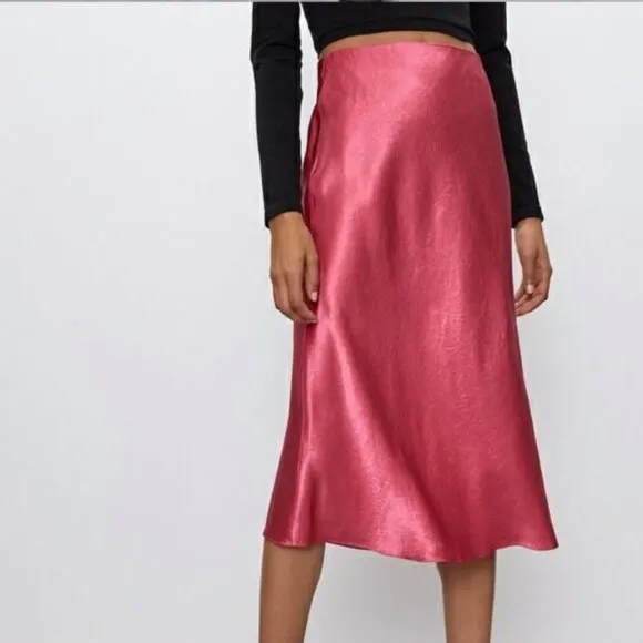 Aritzia Babaton Slip Satin Midi Skirt Pink Size 12