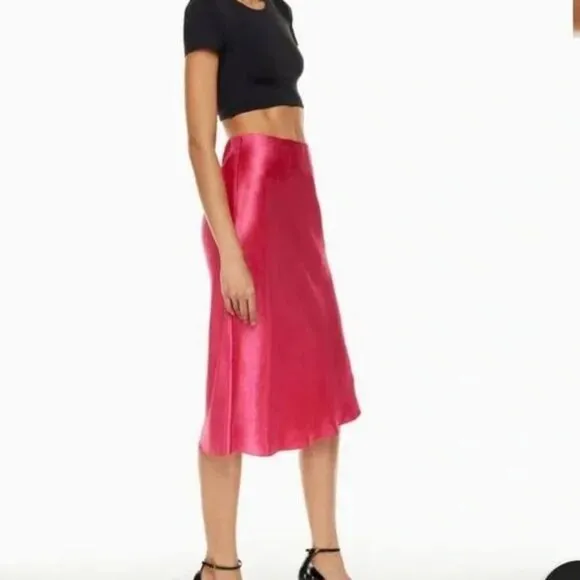 Aritzia Babaton Slip Satin Midi Skirt Pink Size 12