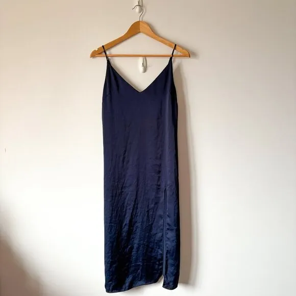 Aritzia Wilfred Only Slit Slip Midi Dress Classic Navy Blue Size XS