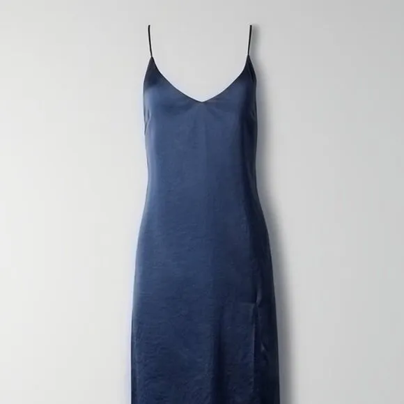 Aritzia Wilfred Only Slit Slip Midi Dress Classic Navy Blue Size XS