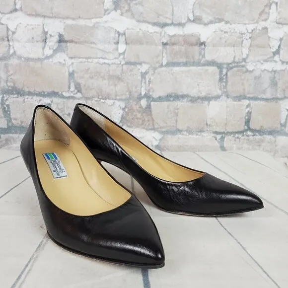 Arnold Churgin Kitten Heels Black Leather Pointed Toe Italy Classic Size 401/2