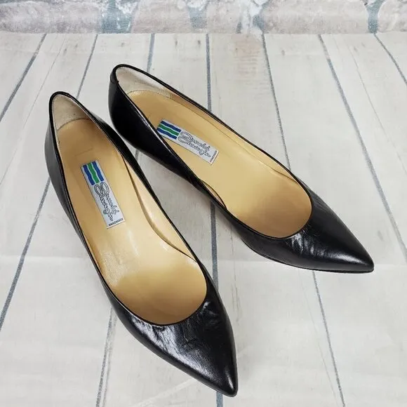 Arnold Churgin Kitten Heels Black Leather Pointed Toe Italy Classic Size 401/2