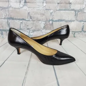 Arnold Churgin Kitten Heels Black Leather Pointed Toe Italy Classic Size 401/2