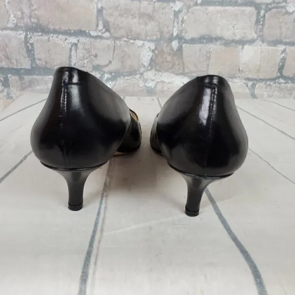 Arnold Churgin Kitten Heels Black Leather Pointed Toe Italy Classic Size 401/2