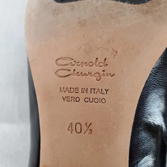 Arnold Churgin Kitten Heels Black Leather Pointed Toe Italy Classic Size 401/2