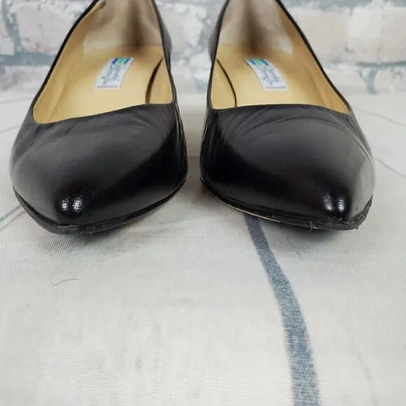 Arnold Churgin Kitten Heels Black Leather Pointed Toe Italy Classic Size 401/2