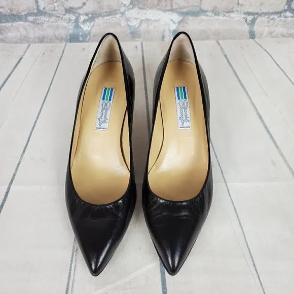 Arnold Churgin Kitten Heels Black Leather Pointed Toe Italy Classic Size 401/2