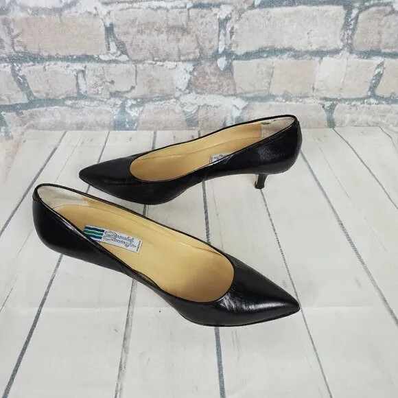 Arnold Churgin Kitten Heels Black Leather Pointed Toe Italy Classic Size 401/2