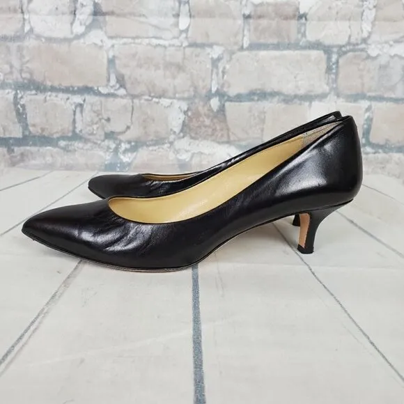 Arnold Churgin Kitten Heels Black Leather Pointed Toe Italy Classic Size 401/2