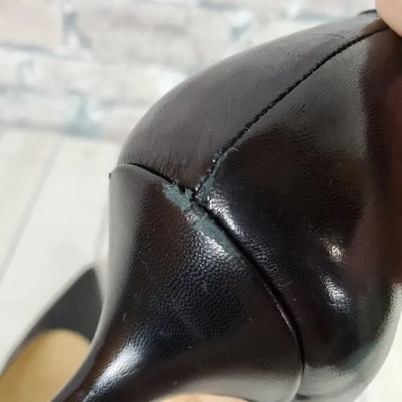 Arnold Churgin Kitten Heels Black Leather Pointed Toe Italy Classic Size 401/2