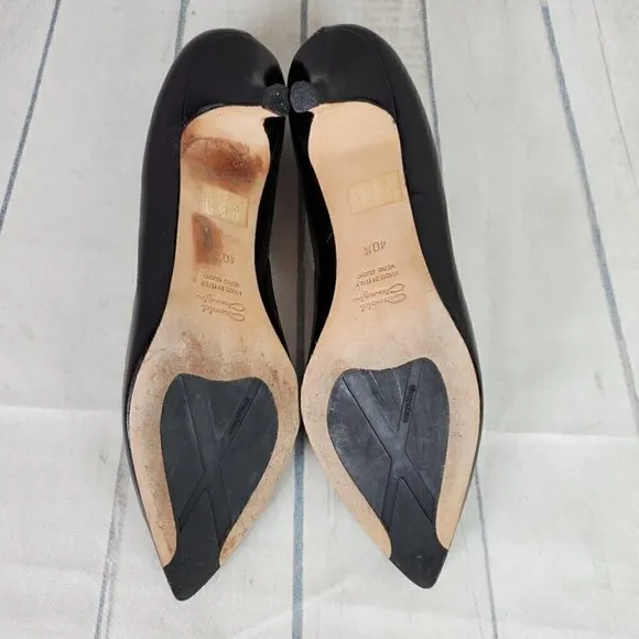 Arnold Churgin Kitten Heels Black Leather Pointed Toe Italy Classic Size 401/2