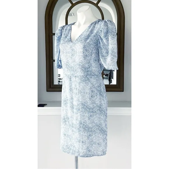 AS by DF Ischia Print Dress w/Puff Sleeves in Blue, Size M New w/Tag Retail $288