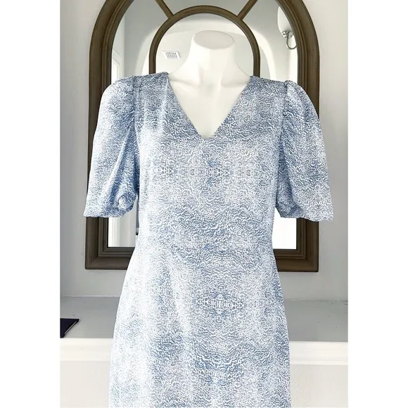 AS by DF Ischia Print Dress w/Puff Sleeves in Blue, Size M New w/Tag Retail $288