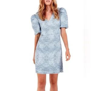AS by DF Ischia Print Dress w/Puff Sleeves in Blue, Size M New w/Tag Retail $288