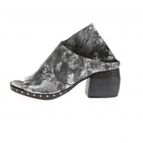 A.S.9.8 Metallic Black Silver Open Toe Mule Block Heel Slides Mules size EU 36