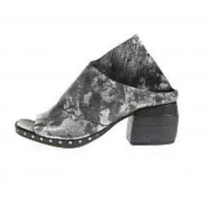 A.S.9.8 Metallic Black Silver Open Toe Mule Block Heel Slides Mules size EU 36