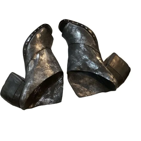 A.S.9.8 Metallic Black Silver Open Toe Mule Block Heel Slides Mules size EU 36