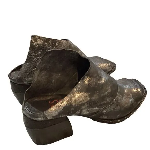 A.S.9.8 Metallic Black Silver Open Toe Mule Block Heel Slides Mules size EU 36